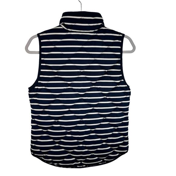 J. Crew Navy Blue White Striped Full Zip Puffer Vest Nautical Pockets Size XS - Picture 2 of 7